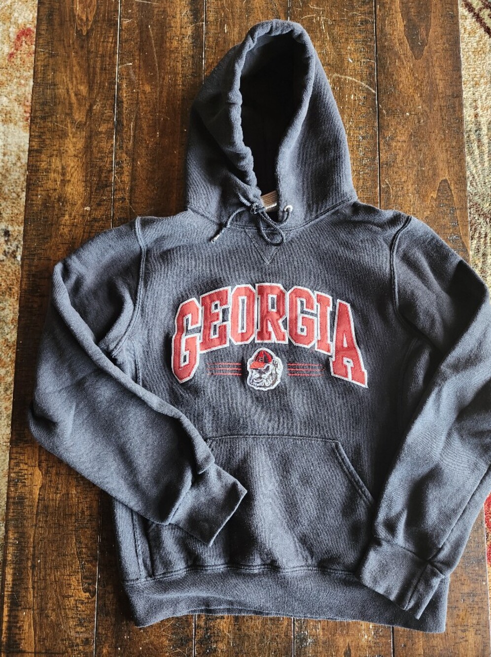 Georgia Arch Logo Pullover Hoodie - Black with Red Details
